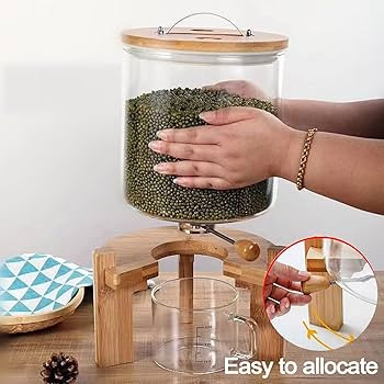 Glass Rice Dispenser 5L, Cereal Dispenser Countertop, Grain Dispenser/Food Storge Container for K... | Amazon (US)