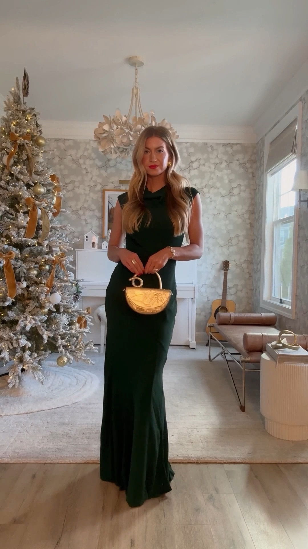 Emerald green dress for the holidays. Runs TTS, wearing a 2

Gold sculptural heels: run TTS 

#LTKWedding #LTKSeasonal #LTKHoliday