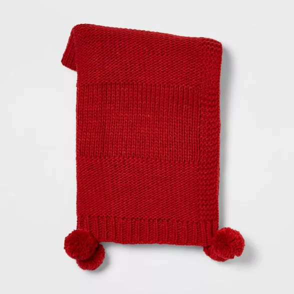 Chunky Knit Throw Blanket with Pom-Poms - Threshold™ | Target