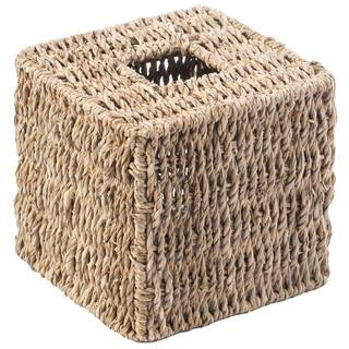 Beige / Brown Natural Woven Seagrass Wicker Square Tissue Box Cover Holder | The Home Depot