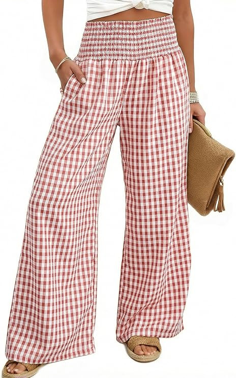 Dokotoo Womens Striped Gingham Pants 2026 Casual Pants Cute Comfy Bottoms with Pockets Plaid Outf... | Amazon (US)