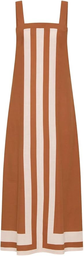 2025 Women Bohe Summer Floral Dress Color Block Maxi Casual Striped Beach Coverups Overall Dress(... | Amazon (US)