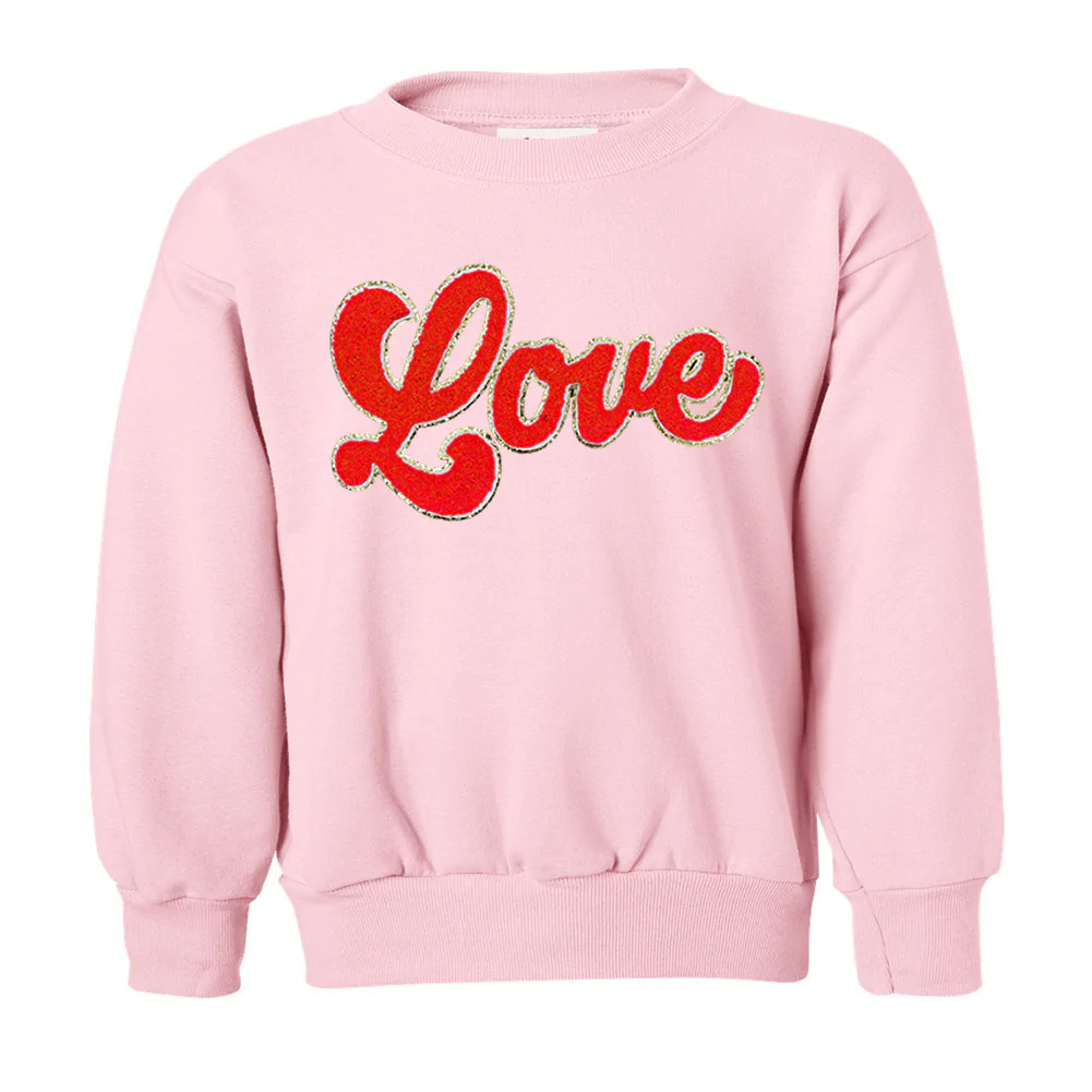 Kids Script Red Love Letter Patch Crewneck Sweatshirt | United Monograms