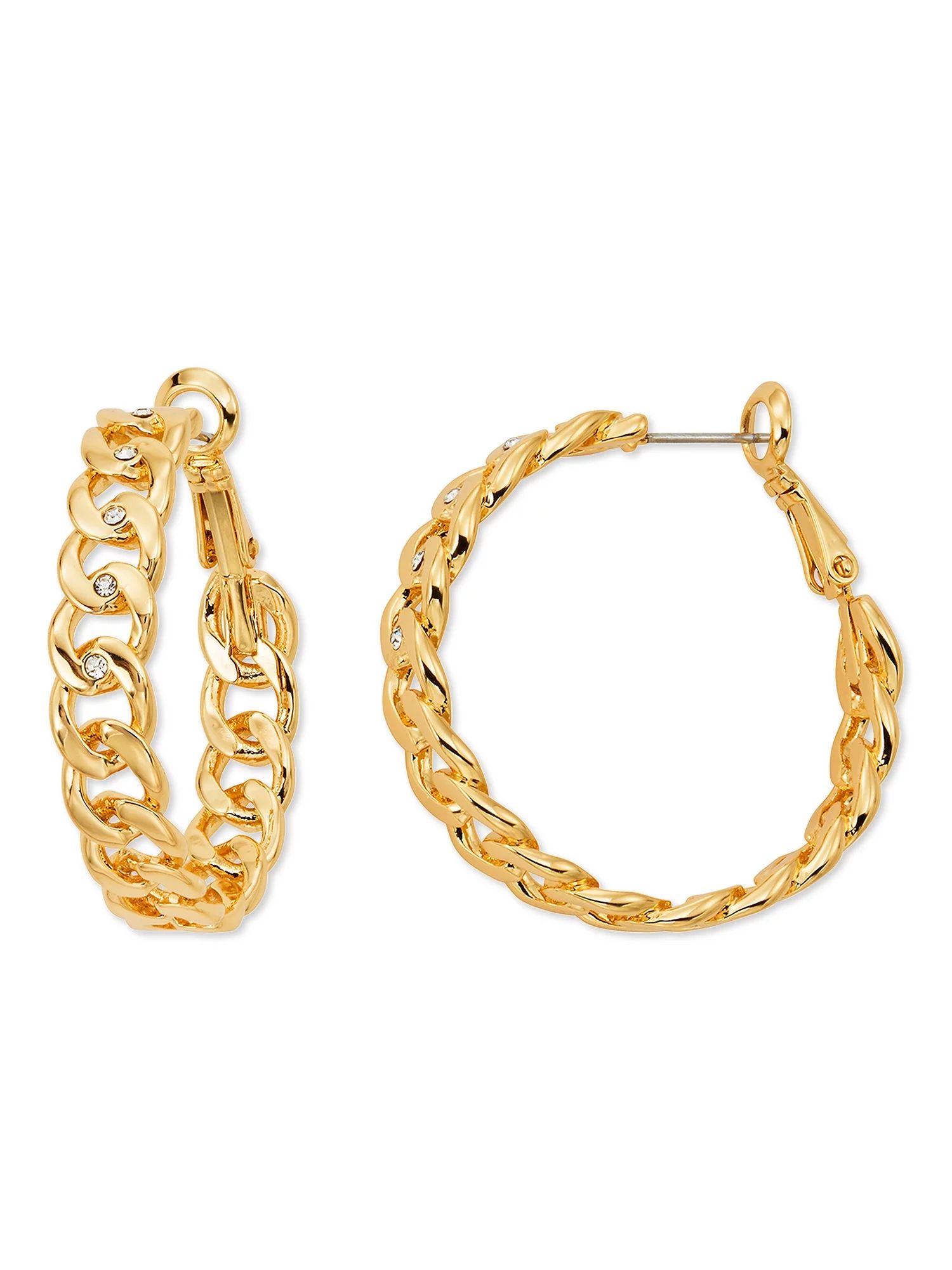 Scoop Brass Yellow Gold-Plated Chain Link Hoop Earrings - Walmart.com | Walmart (US)