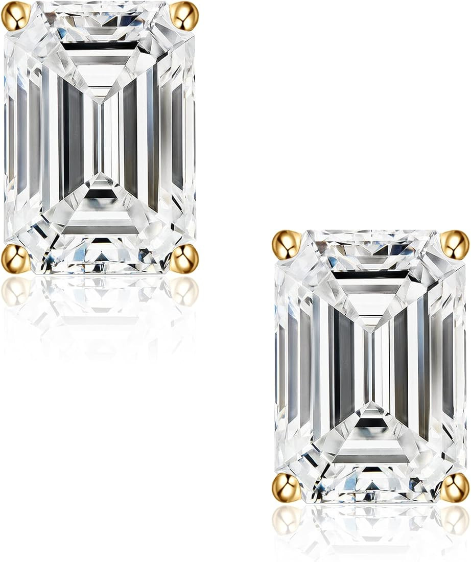 0.8-2CT Emerald Cut Moissanite Earrings for Women, D Color VVS1 Clarity Brilliant Lab Created Diamon | Amazon (US)