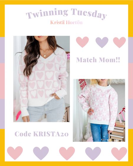 Twinning Tuesday mom and mini sweaters!! 

#twinningtuesday #pinklily #hearts #matchmom #momandmini #valentinesoutfit #sweaters 

#LTKsalealert #LTKstyletip #LTKSeasonal