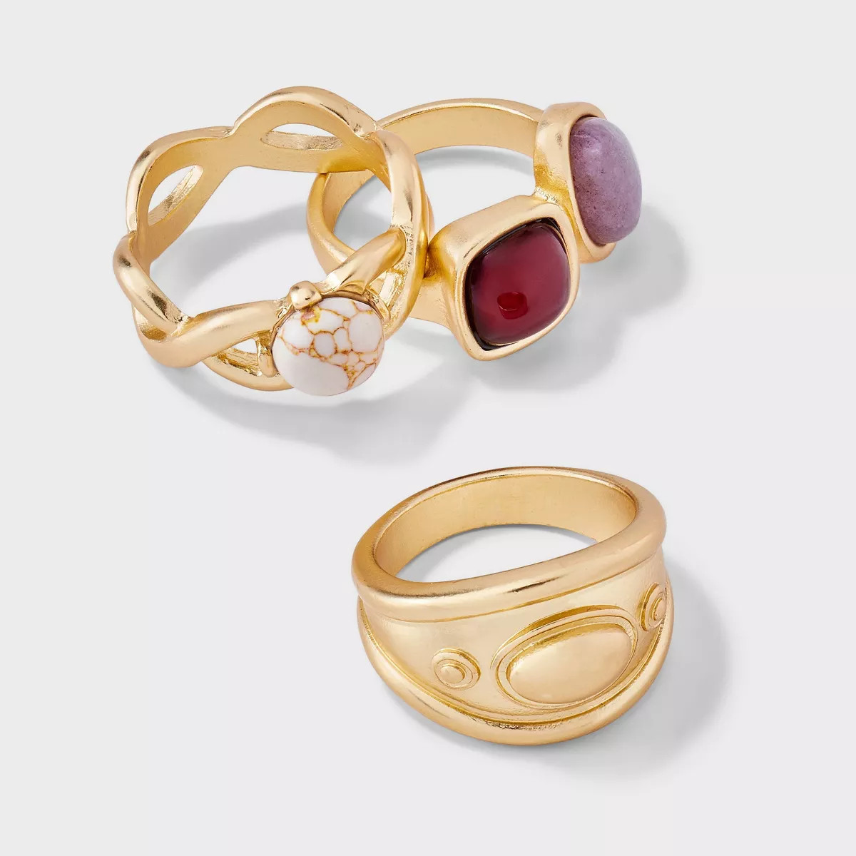 Howlite and Lepidolite Stone Embellished Ring Set 3pc - Universal Thread™ Gold | Target