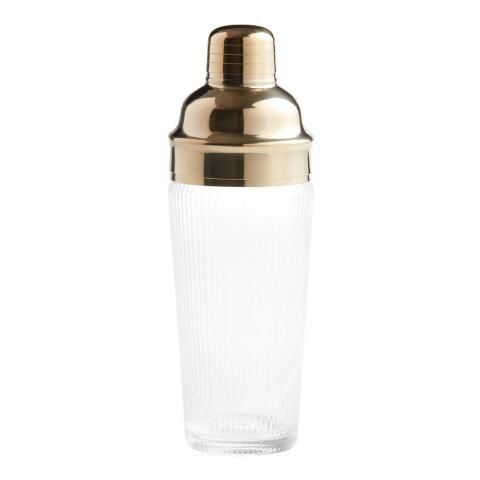 Gold Metal and Ribbed Glass Cocktail Shaker | World Market