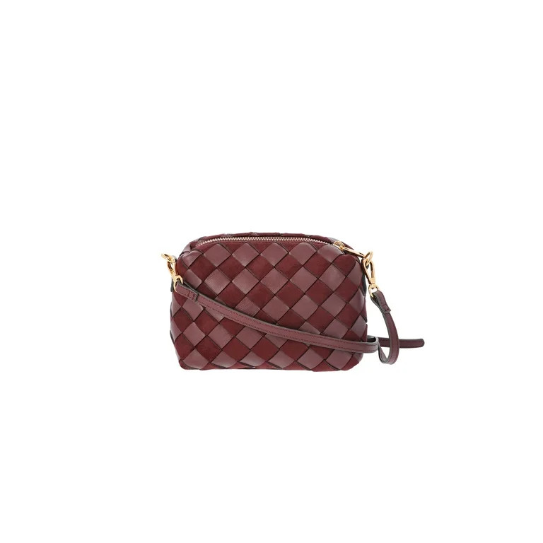 Time and Tru Women's Woven Faux Leather and Suede Mini Crossbody Bag, Burgundy | Walmart (US)