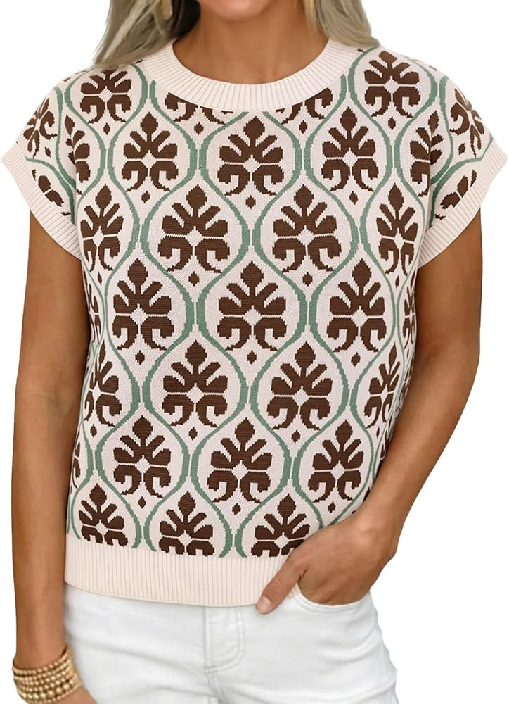 Cicy Bell Women’s Sweater Vest Summer Floral Cap Sleeve Sweaters Crew Neck Dressy Casual Knit T... | Amazon (US)