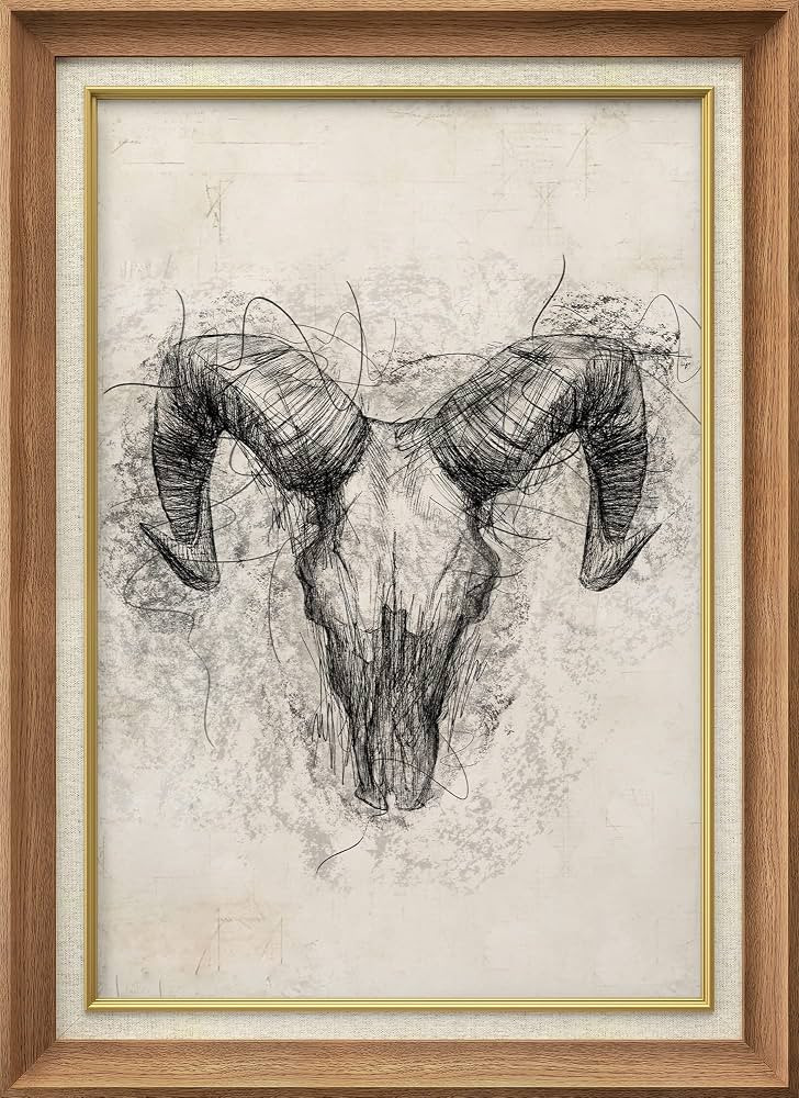 SIGNWIN Premium Frame Art Vintage Retro Ram Skull Skeleton Portrait Animals Wilderness Illustrati... | Amazon (US)