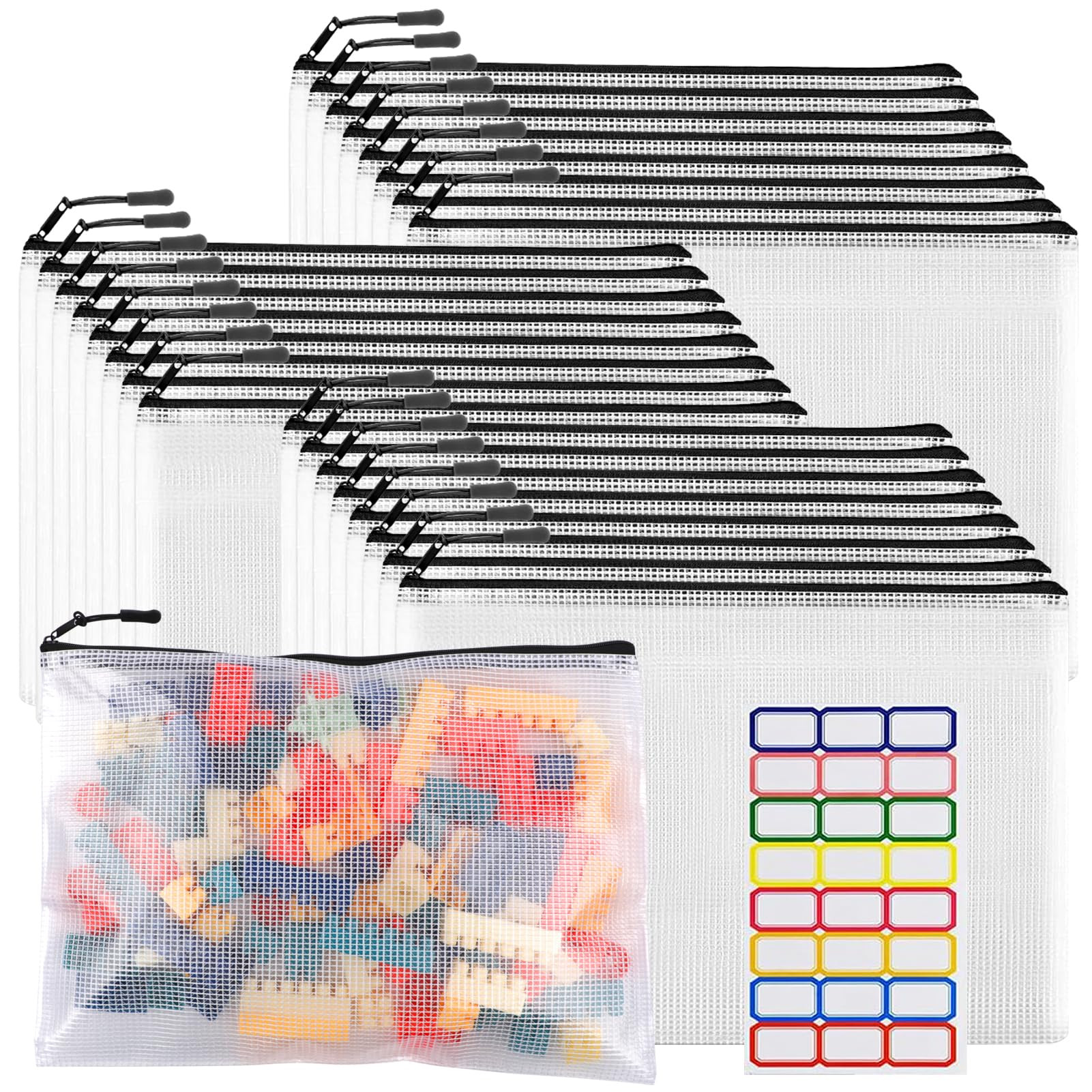 24pcs Large Mesh Zipper Pouch File Bags YOPCDJ Reusable Zippered Pouches for Organizing Classroom... | Amazon (US)