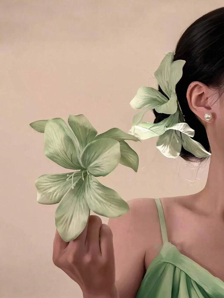 New Vintage Green Floral Hair Clip, Elegant Lily Flower Side Clip Bun Hairpin, High-End Versatile Hair Accessory For Women, Suitable For Daily And Holiday Use, Claw Clips | SHEIN