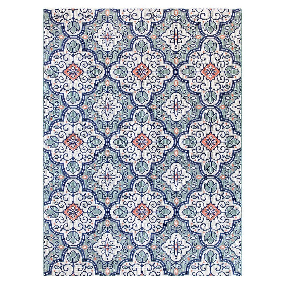 Hampton Bay Star Moroccan 8 ft. x 10 ft. Teal/White Indoor/Outdoor Area Rug-3090518 - The Home De... | The Home Depot
