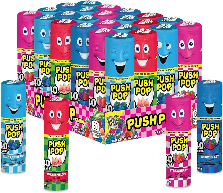 Push Pop Candy Lollipops - Individually Wrapped Variety Candy Party Pack - 24 Count Lollipops in ... | Amazon (US)