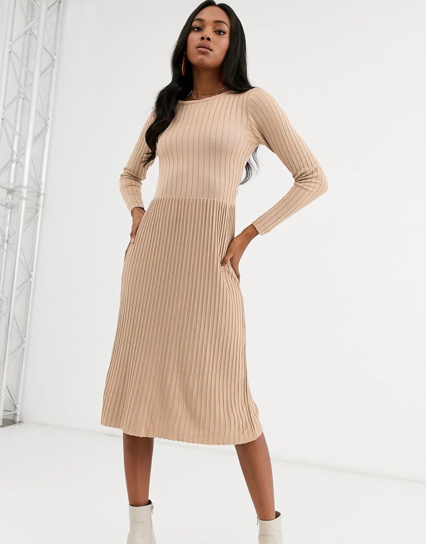 Y.A.S ribbed knitted midi dress-Beige | ASOS (Global)