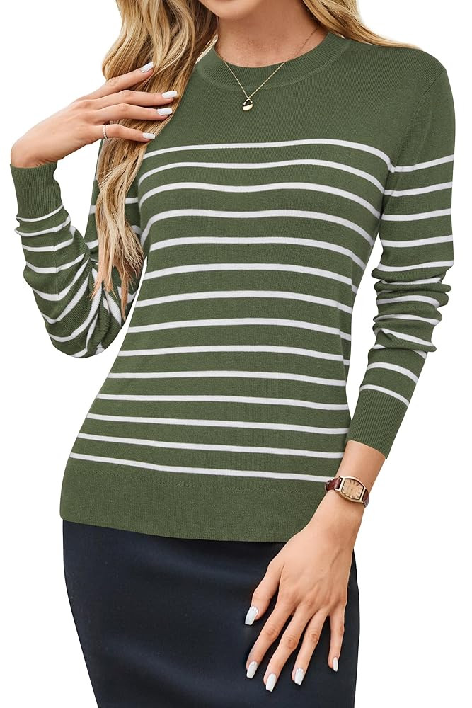 Arach&Cloz Women's Wool Blend Classic Crew Neck Casual Fall Sweaters | Amazon (US)