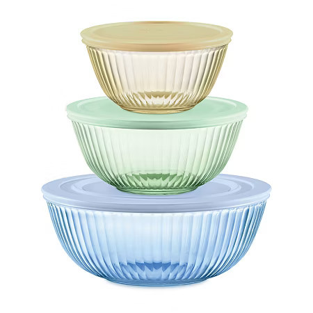 Pyrex Sculpted Tinted 6-pc. Glass Mixing Bowl Set, One Size, Multiple Colors | JCPenney