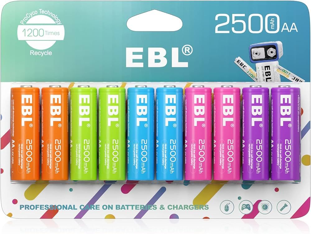 EBL Rechargeable AA Batteries 2500mAh 1.2V Ni-MH Double AA Battery 10 Pack | Amazon (US)