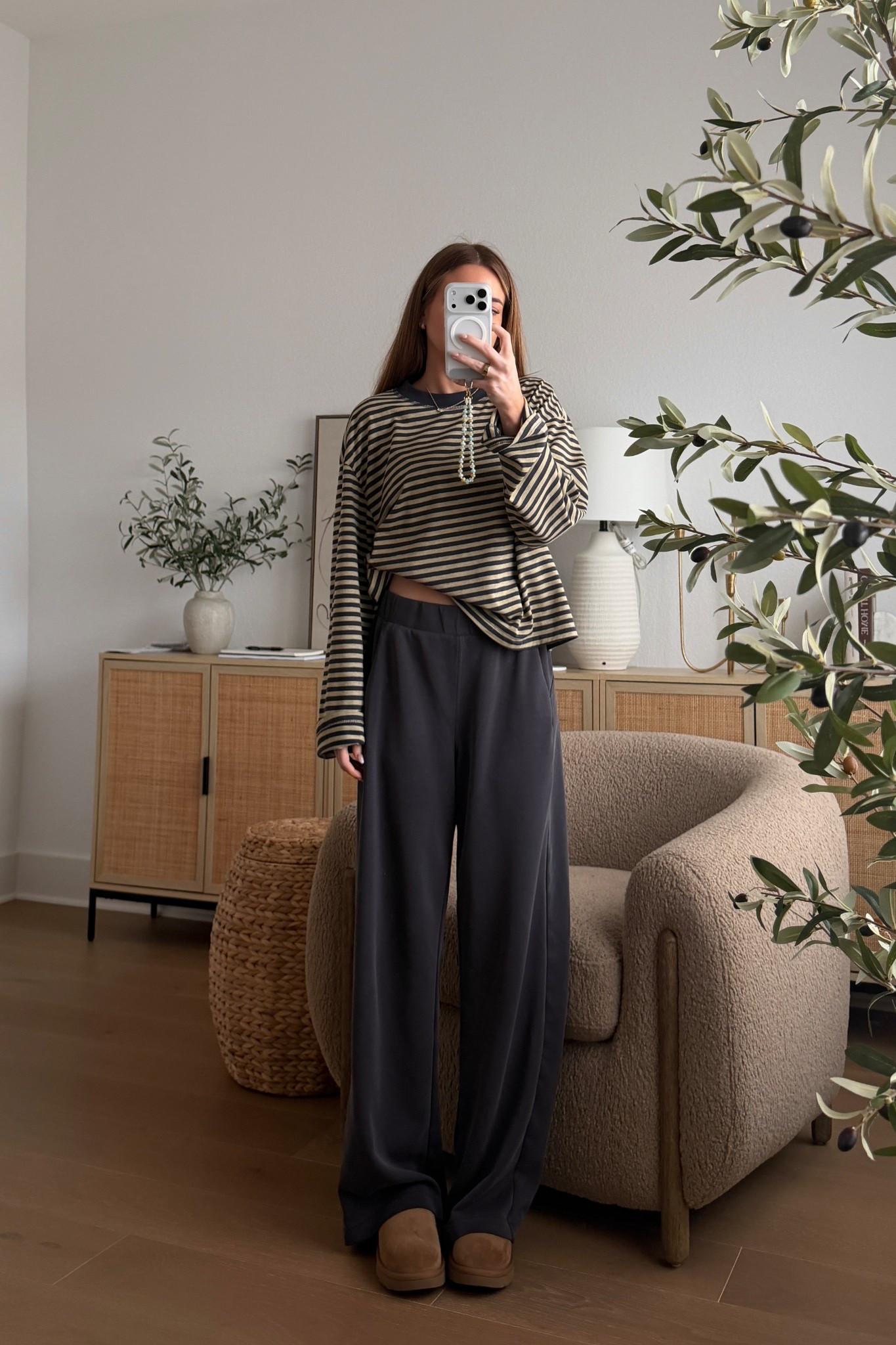 amazon comfies on repeat!!! long sleeve: sized up to a large // pants: medium 29” (small is better, but i’ve had these since postpartum) i’m 5’3