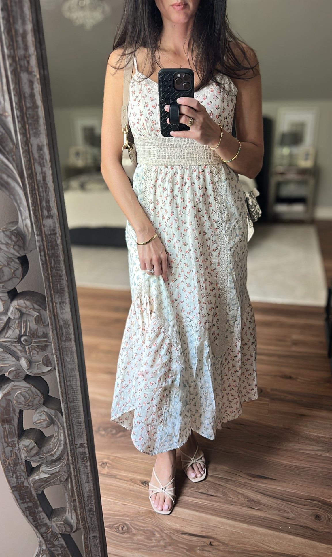 This lace inset midi with floral patchwork ✨✨✨ wearing a size small. 

#LTKTravel #LTKMothersDay #LTKootd