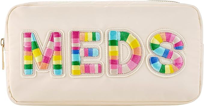 Personalized Chenille Letter Patch MEDS Bag,Cute Nylon Drug Medicine Travel Makeup Bag with Zippe... | Amazon (US)