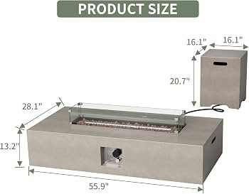 COSIEST 2-Piece Outdoor Propane Fire Table Set, Rectangle Concrete 56-inch x 28-inch Gray Fire Pi... | Amazon (US)
