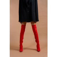 Red Long Boots, Over The Knee Boots With Side Zipper, Suede Leather Boots, Stiletto Heel Thigh High | Etsy (US)