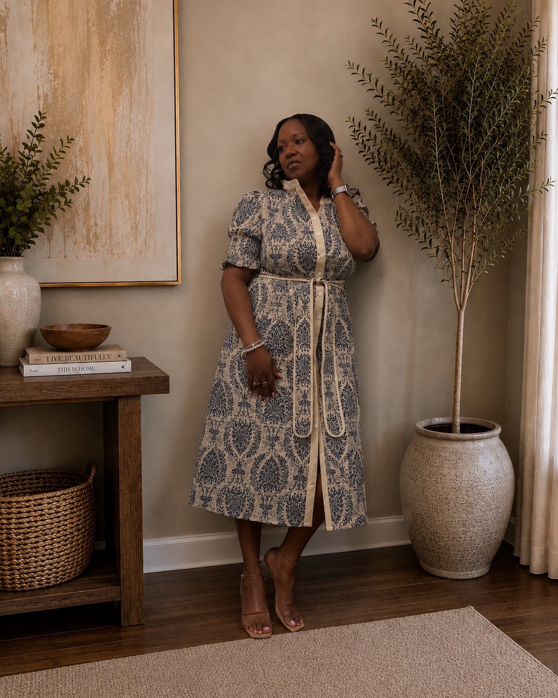 A polished look for under $75! 

This blue and cream midi dress is such a pretty find! I love the feminine print, button-down detail and belted waist. Paired it with these clear block heels for an easy, put-together look that’s perfect for work, brunch, church or a special occasion. ✨

👗 Midi Dress | $43.98
👡 Clear Block Heels | $30.99
✨ Full Look | $74.97

Shop the look! 🛍️

#LTKootd #LTKWorkwear #LTKOver40