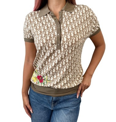 Christian Dior Vintage Trotter Monogram Polo Top #40 Beige Brown Rayon Rank AB+ | eBay US