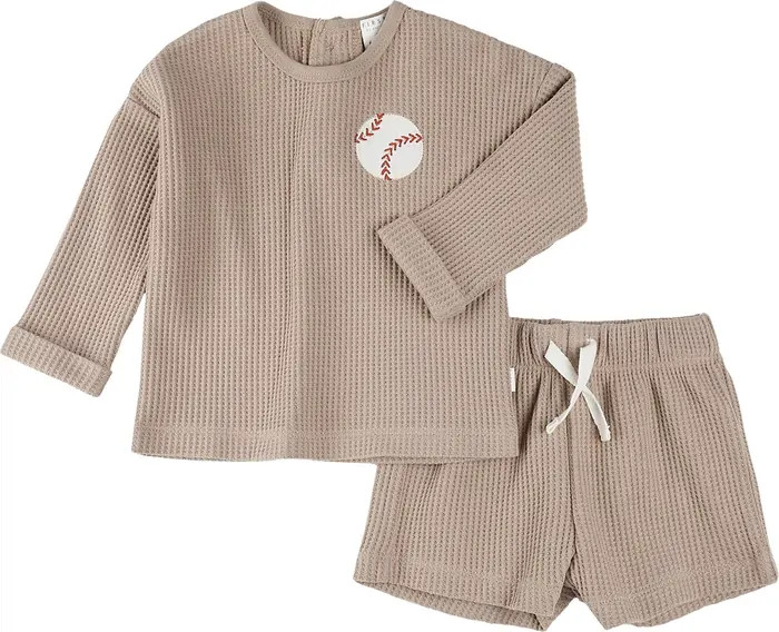 FIRSTS by Petit Lem Baseball Appliqué Thermal Top & Shorts Set | Nordstrom | Nordstrom