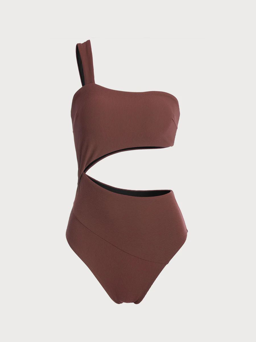 Coffee One Shoulder Cut Out One-Piece Swimsuit & Reviews - Coffee - Sustainable One-Pieces | BERL... | BERLOOK