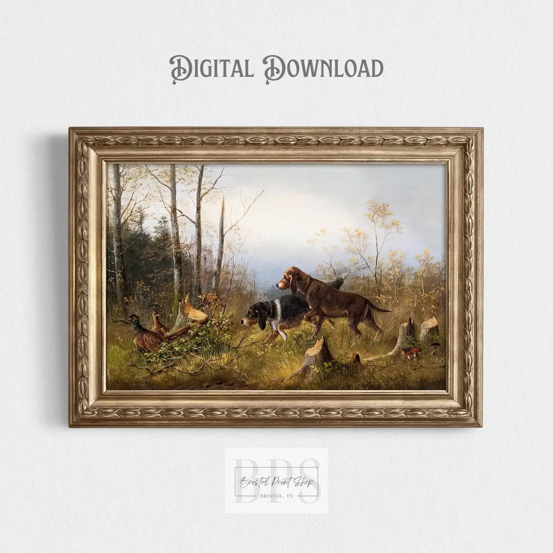 Vintage Hunting Dog Art | Hunter Print | Antique Woodland Wall Art | 19th Century Bird Painting |... | Etsy (US)