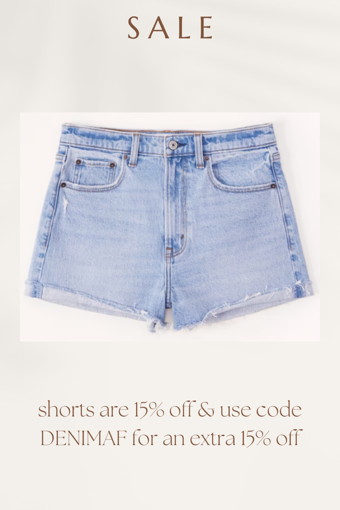 Abercrombie sale 
Use code DENIMAF for an additional 15% off sale price 


#LTKunder50 #LTKFind #LTKsalealert