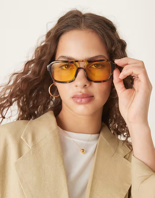 ASOS DESIGN aviator sunglasses in milky tort with yellow lens | ASOS | ASOS (Global)