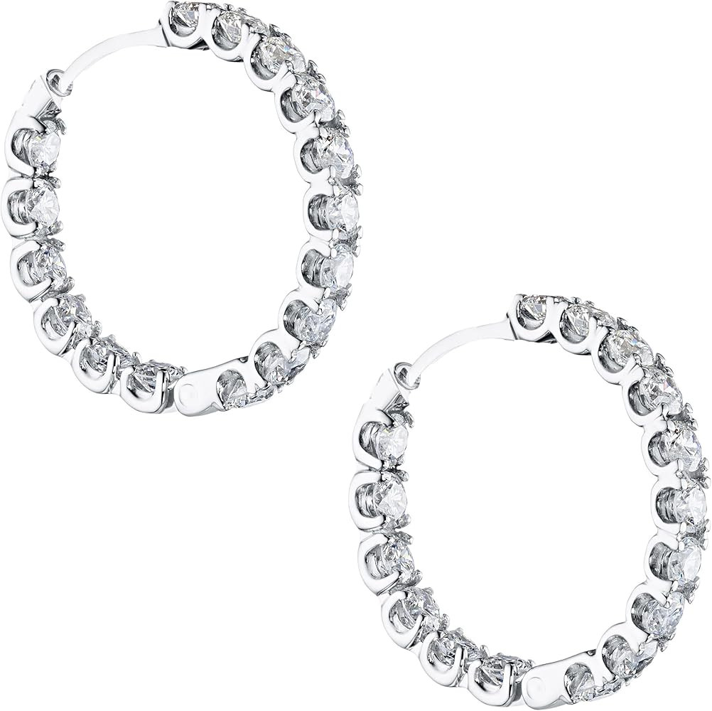Savlano 14K Gold Plated White Cubic Zirconia Inside Out Round Hoop Earrings for Women Comes with ... | Amazon (US)