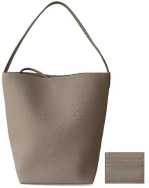 Genuine Leather Bucket Bag with Credit Card Holder Wallet, First Layer Pebble-grained Calfskin To... | Amazon (US)
