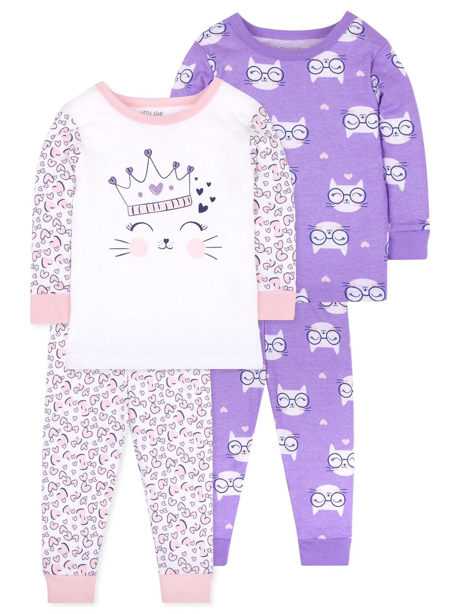 Little Star Baby & Toddler Girl 4Pc Long Sleeve Shirts & Pants Pajamas, Size 9 Months-5T | Walmart (US)