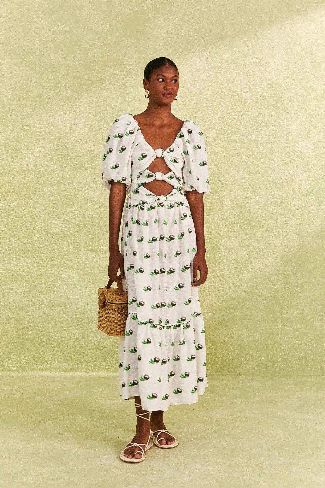 Cross Stitch Coconut Embroidered Midi Dress | FarmRio