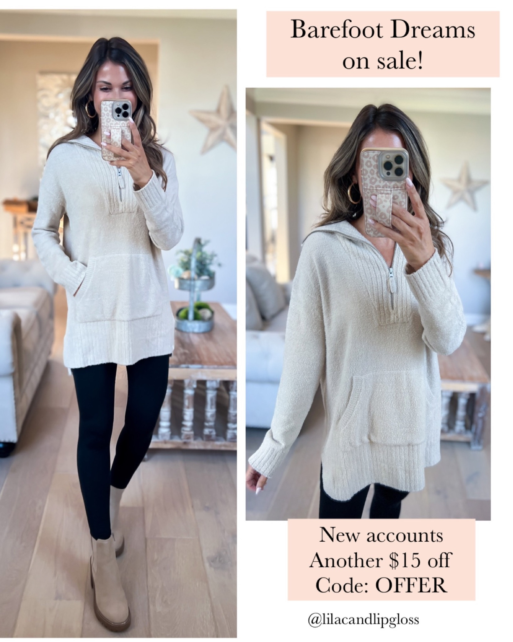 Barefoot Dreams tunic on sale today only//new accounts take another $15 off w/code OFFER//wearing stone in xs//leggings//xs shirt at 5’1//

#LTKsalealert #LTKunder100