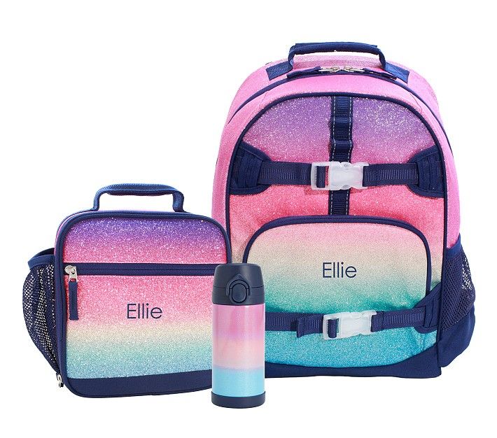 Mackenzie Rainbow Ombre Sparkle Glitter Backpack & Lunch Bundle, Set Of 3 | Pottery Barn Kids