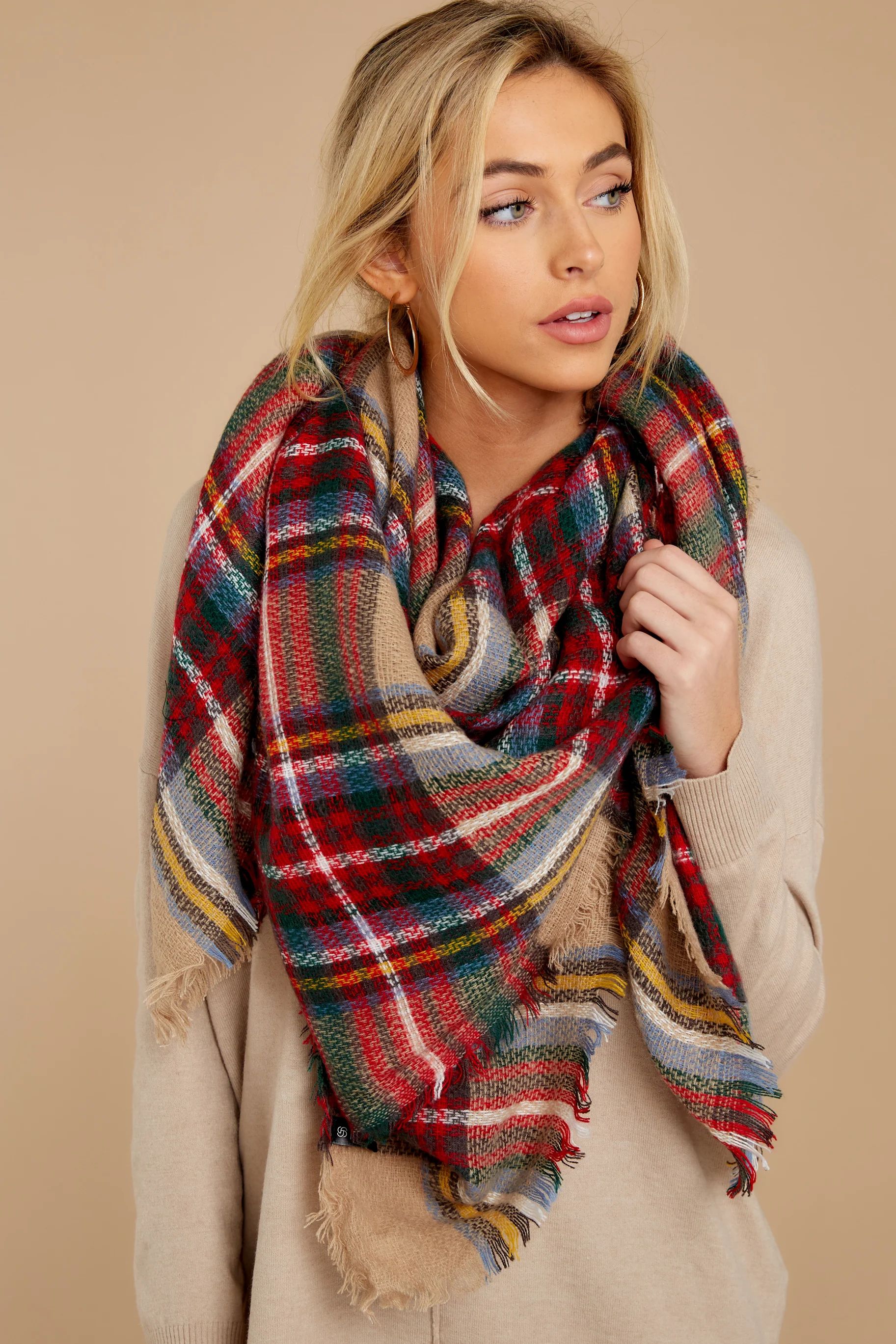 Chilled For The Day Red Multi Plaid Scarf | Red Dress 