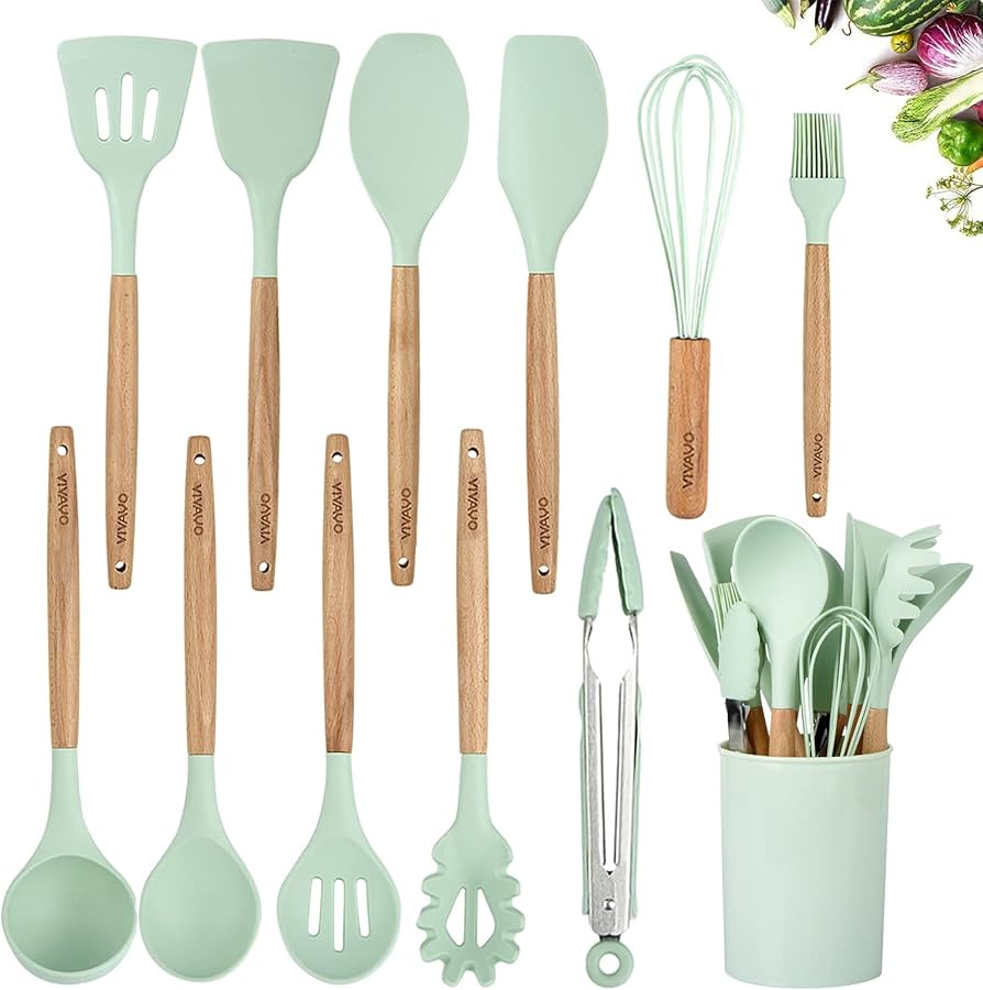 Silicone Cooking Utensil Kitchen Utensils Set, 12 Pieces Silicone Kitchen Utensil Wooden Handles,... | Amazon (US)