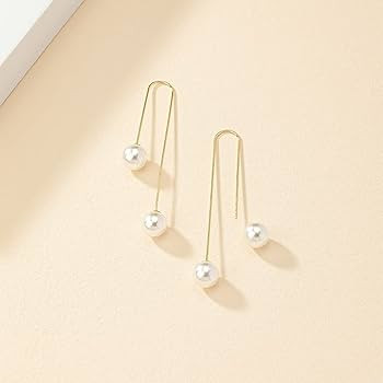 Luckwelry Pearl Threader Earrings for Women Gold Long Drop Earrings Dangle Tassel Chain Jewelry f... | Amazon (US)