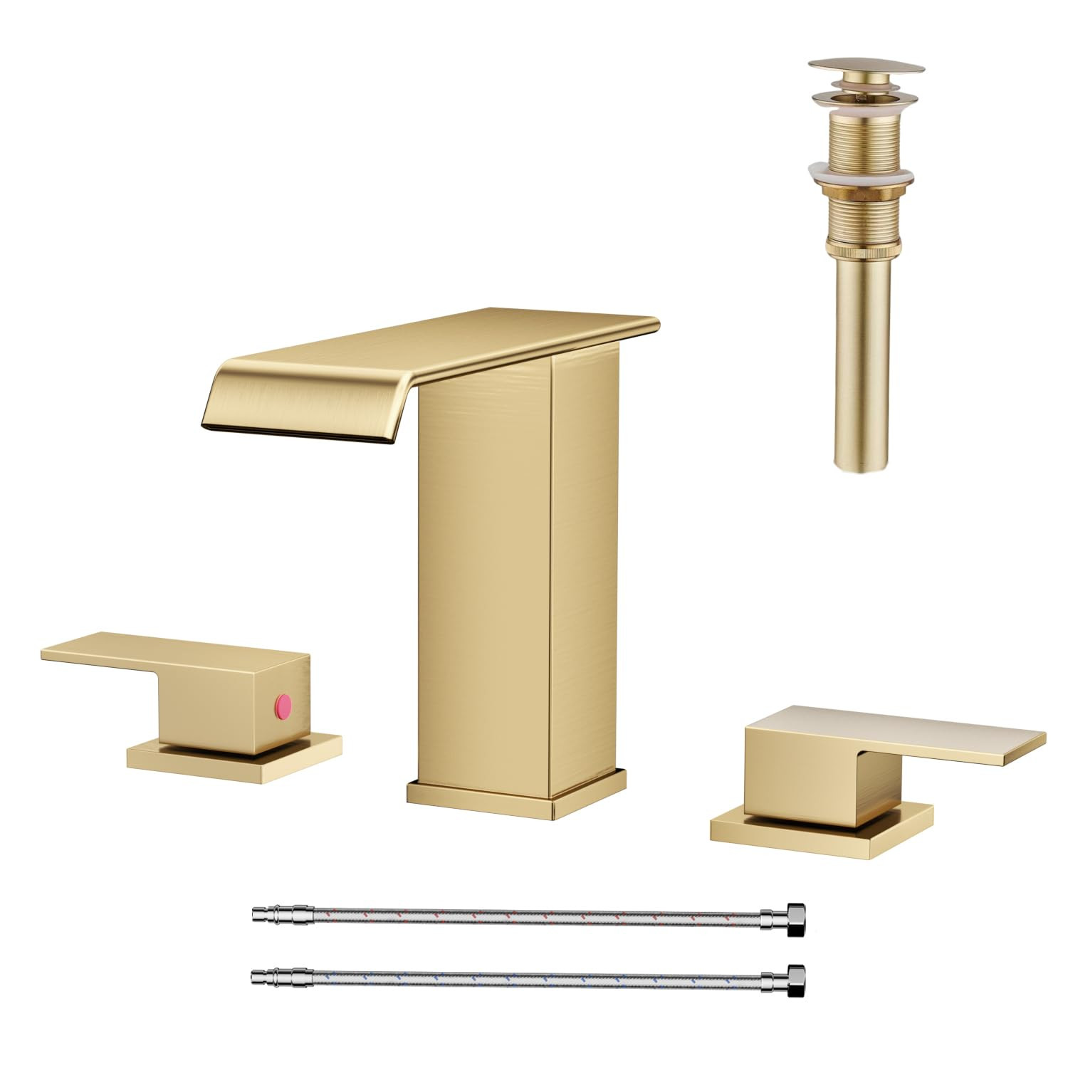 Waterfall Bathroom Faucet 3 Hole, Brushed Gold 8 Inch Widespread Modern 3 Piece Bathroom Sink Fau... | Amazon (US)