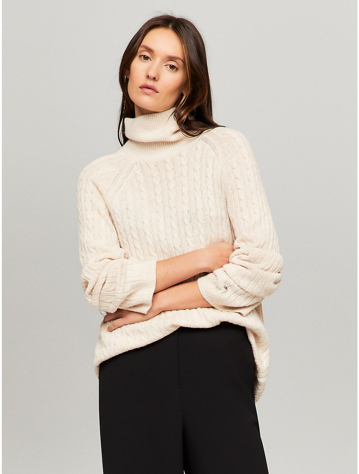 Tommy Hilfiger Women's Cable Knit Wool-Blend Turtleneck Sweater - Beige - XXL | Tommy Hilfiger (US)