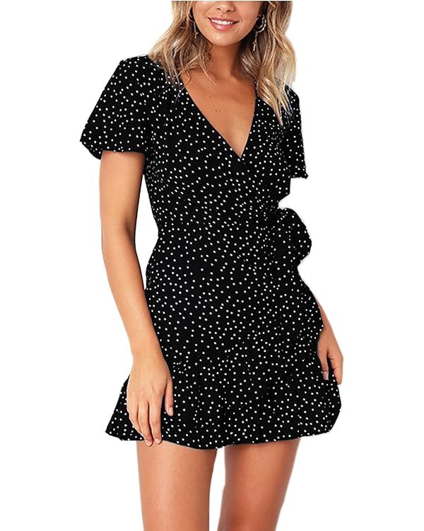 Relipop Summer Women Short Sleeve Print Dress V Neck Casual Short Dresses | Amazon (US)