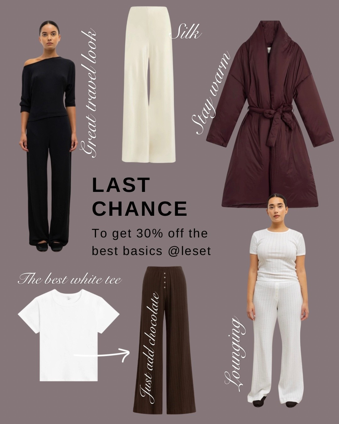 Last chance to save 30% on the best basics at @leset

Stay warm in their beautiful puffer coat in claret or look chic at the airport in elevated basics. The best white tee there is and lounging in warmth and comfort whilst looking chic. 



#LTKSaleAlert #LTKHoliday