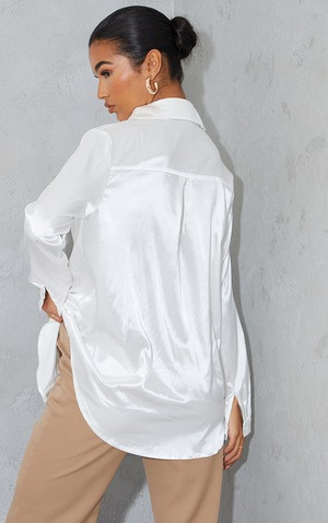 White Satin Button Front Shirt | PrettyLittleThing US