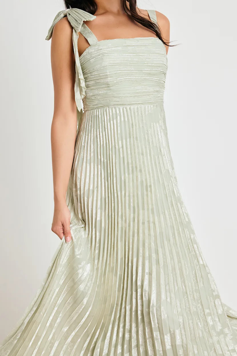 Cahlia Sage Floral Burnout Pleated Maxi Dress | Lulus